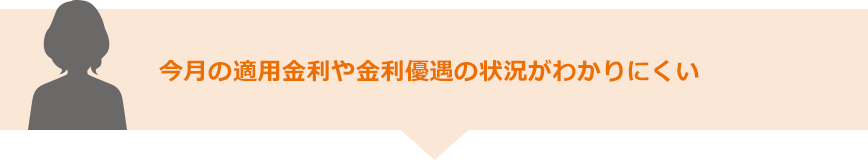 今月の適用金利や金利優遇の状況がわかりにくい